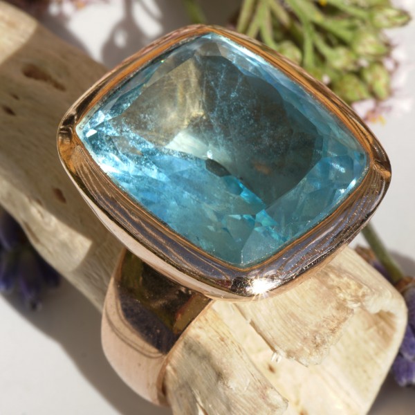 Blautopas Ring Silber rosevergoldet 22 x 19 mm Handarbeit XXL tolle intensive Farbqualität