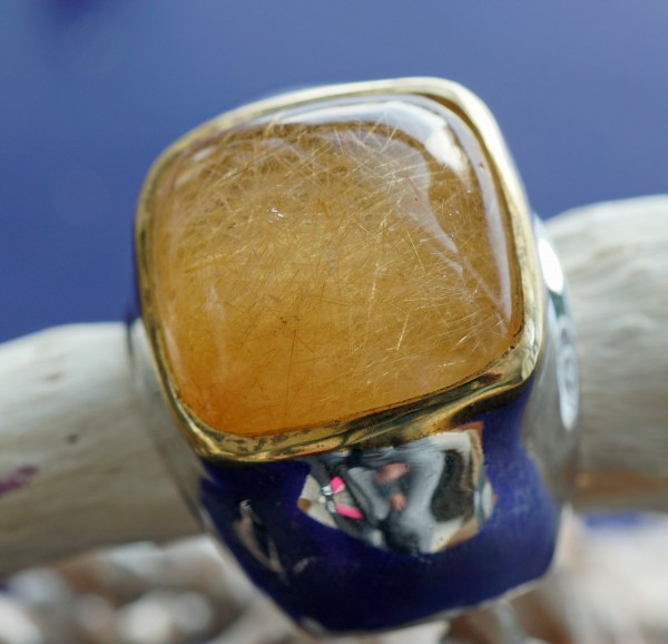Rutilquarz Ring 35 x 21 mm Unikat XXL Ring zum Verlieben Silber vergoldet rhodiniert