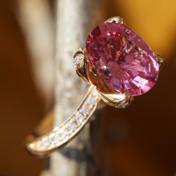 Pink Spinell Brillant Ring 750er Rosegold 3.21 ct Traumfarbe und Schliff top