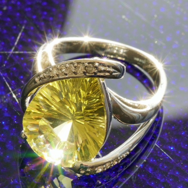 Lemoncitrin Brillant Ring in 750er Weissgold