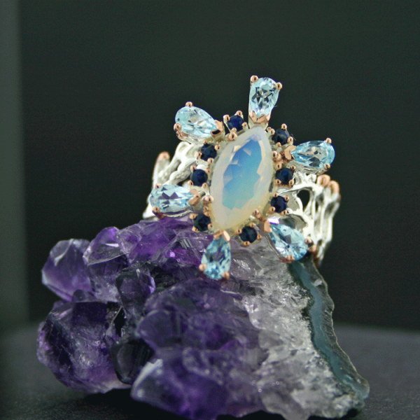 Opal-Saphir-Topas-Ring, 925/-Silber