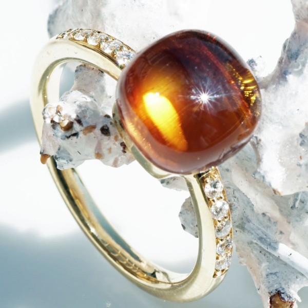 Citrin Brillant Ring 750er Gelbgold Liquid Impressions cooles Design 4.72 ct 0.11 ct