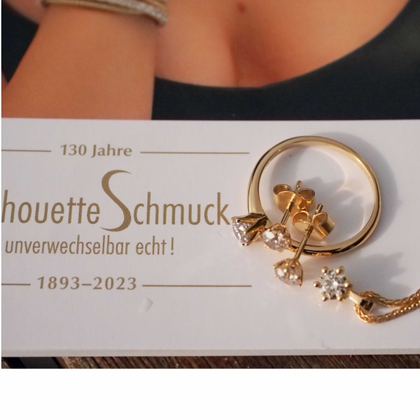 Brillant Ring Anhänger Ohrstecker 750er Gelbgold Set 1.20 ct Getönt VS Silhouette Schmuck