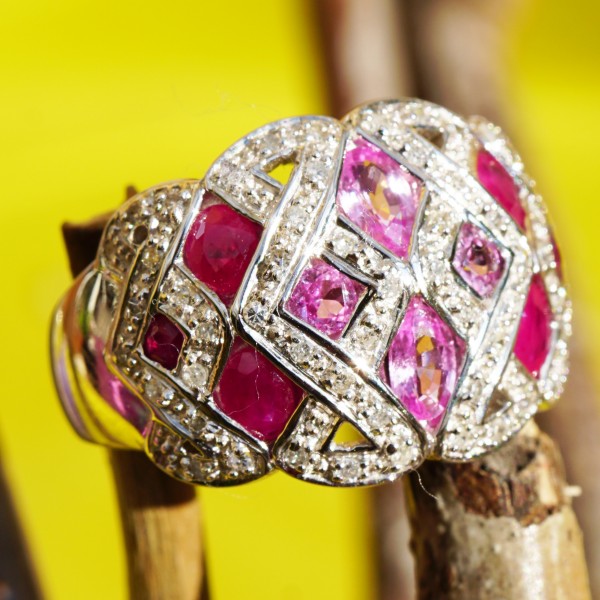Pink Saphir Rubin Diamant Ring 585er Weissgold .....Arabeske