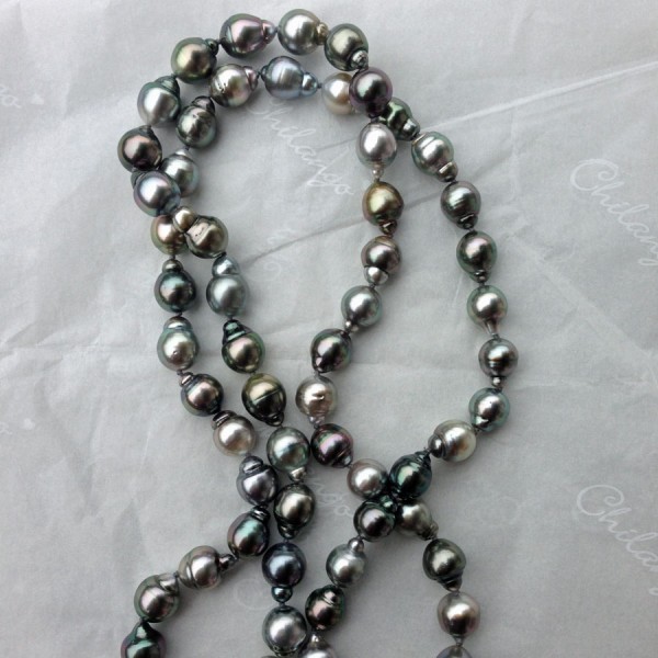 Opera-Tahiti-Zuchtperl-Kette, 12-11 mm Perlen, ca. 92 cm lang, barock, intensiver Lüster