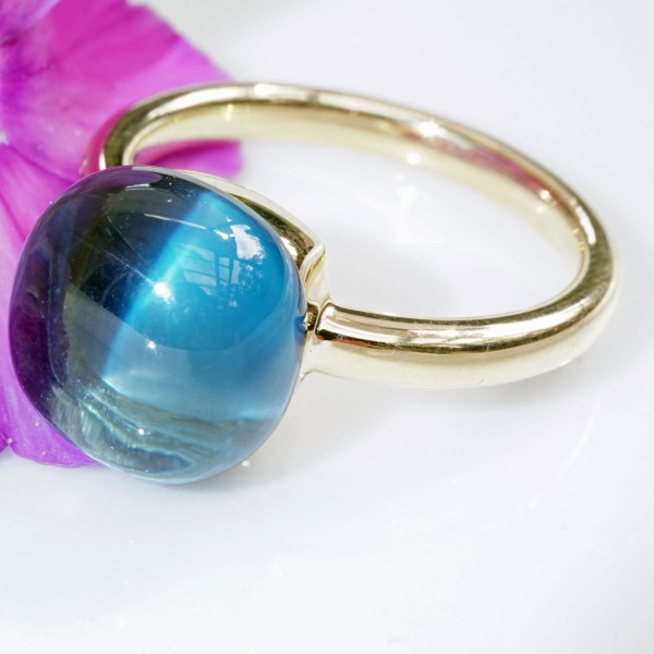 Blautopas Brillant Ring Londen Blue 750er Gelbgold Liquid Impressions cooles Design