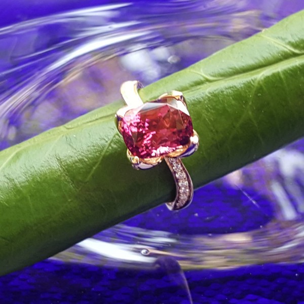 Raspberry Granat Brillant-Ring-750er-Rosegold