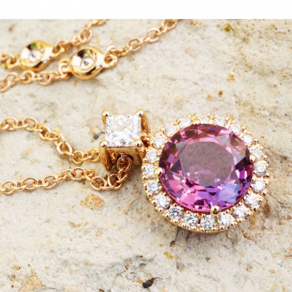 Spinell Diamant Collier 2.17 ct 0.41 ct Burma intensiv Pink 750 Rosegold....unglaubliche Lichtbrechu