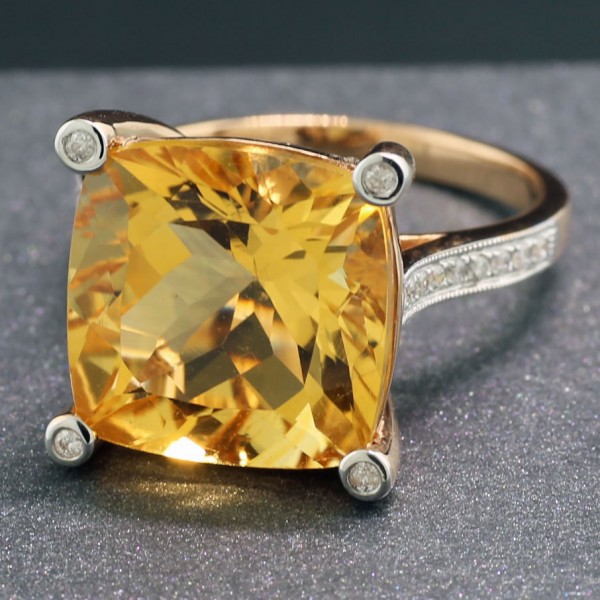 Citrin Brillant Ring 750 Rosegold