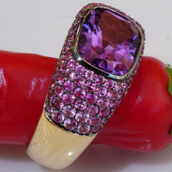 Saphir Amethyst Ring 750er Rosegold...hochwertiger Edelsteinschmuck in aufregenden Farben