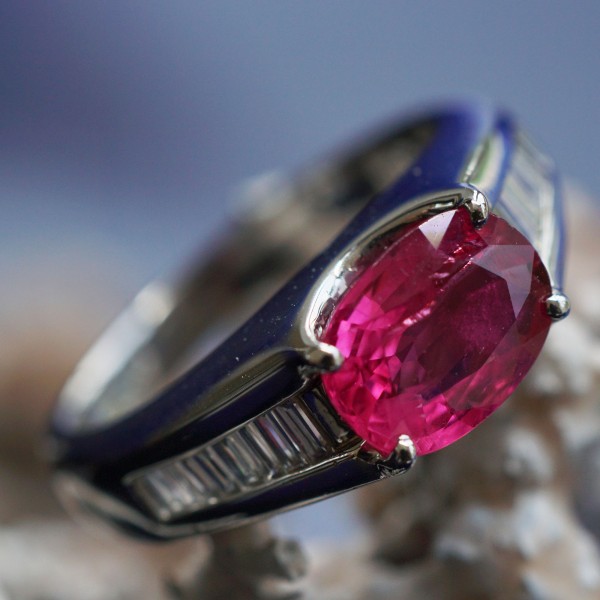 Rubin Diamant Ring in 900er Platin 1.55 ct 0.22 ct AAA+ Brillanz Top leuchtend rot-pink