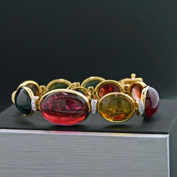 Turmalin-Brillant-Armband, 750er Gold, 18 kt Gelbgold,