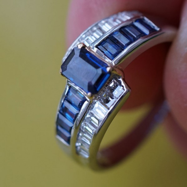Saphir-Diamant-Ring-900er-Platin-750er Gold-0.51ct-0.52 ct