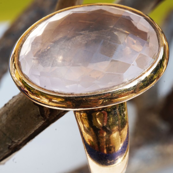 Rosenquarz Ring rosevergoldet 925er Silber Waffelschliff Optik 21 x 17 mm