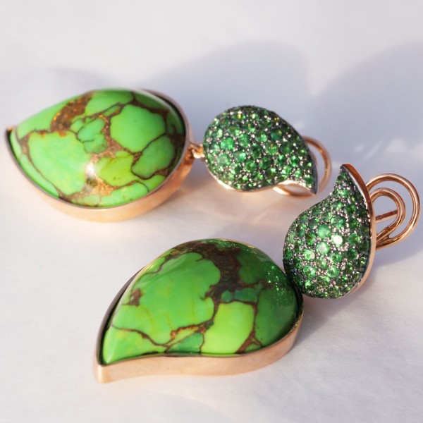 Cooper Turquoise Tsavorith Earring 18 kt Rosegold...Paradies Colors