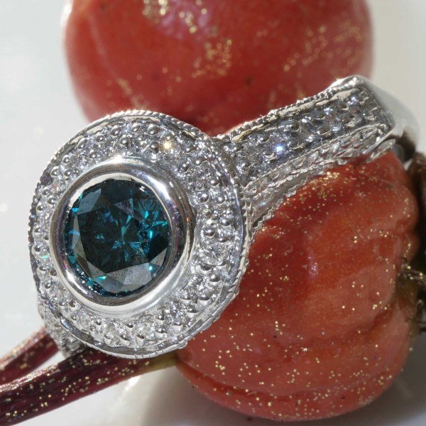 Brillant Ring blau Vollschliff Brillanten von 1.81 ct Handarbeit 750 er Weissgold Wow Wirkung